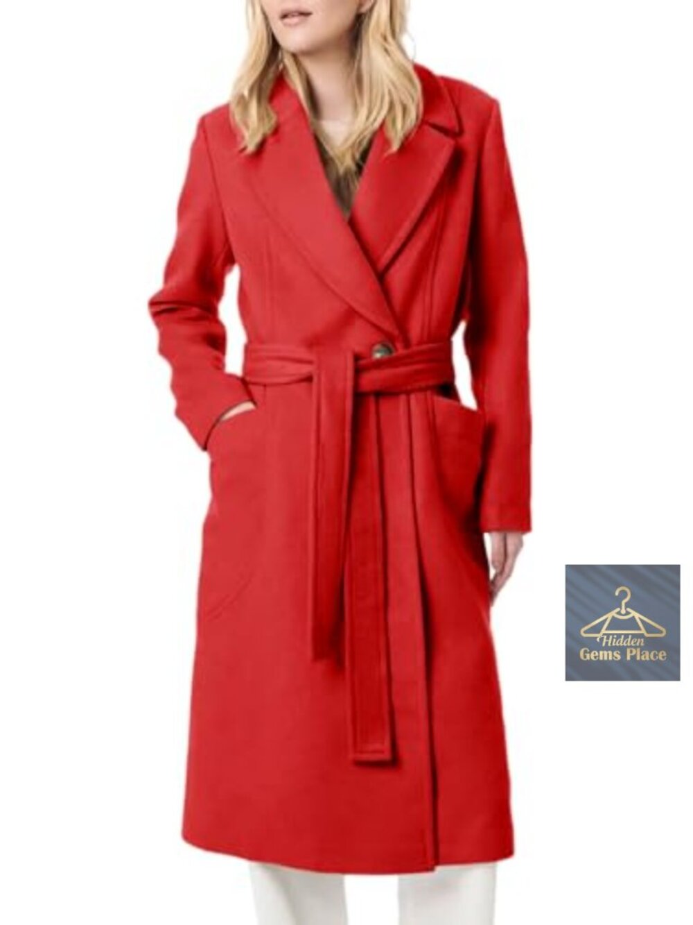 Women's Wool Blend Pea Coat with Belt Double-Breasted Notch Lapel Long Sleeve